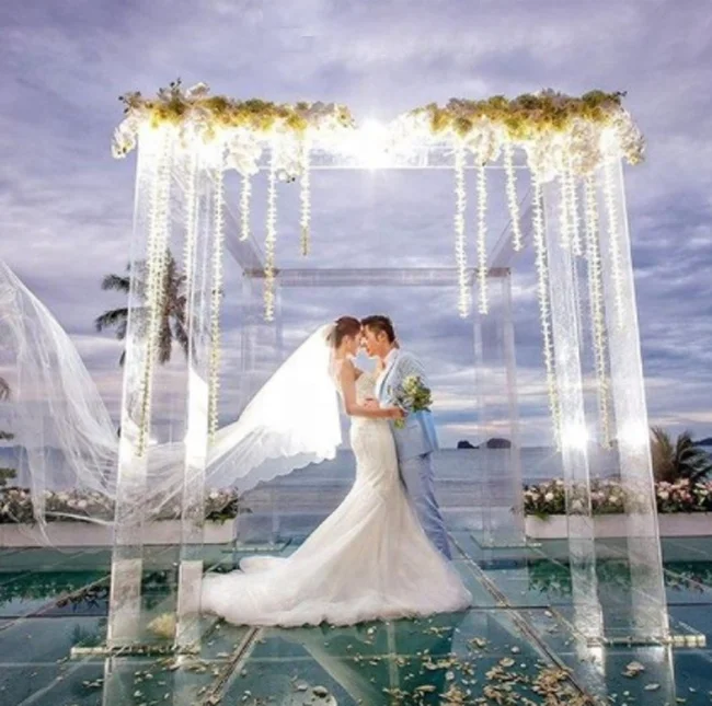 OEM customized Transparent Acrylic Chuppah Huppah & Wedding Canopy Acrylic Mandap Canopy Chuppah acrylic arch