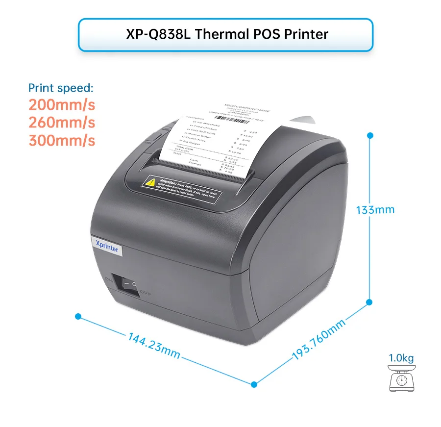 Xprinter XP-Q838L Kitchen Receipt Printer Auto Cutter Blue Tooth Usb Ports Imprimante Thermique 80mm Pos Thermal Printer