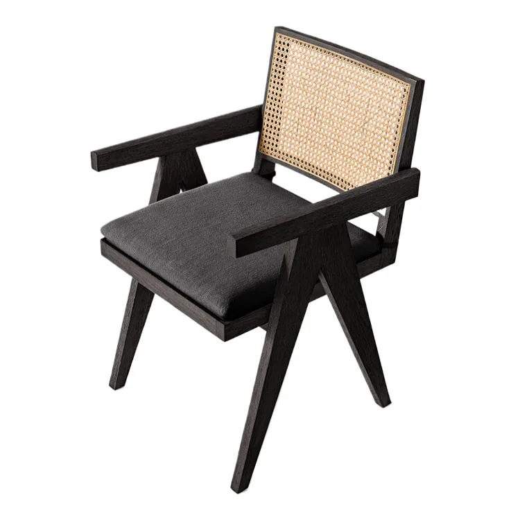 Modern Restaurant Furniture Chair Ash Wood Rattan Seat Dining Chair Home Restaurant Commercial Arm Wooden Dining Chair