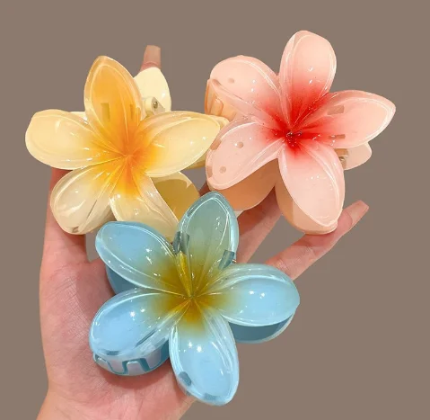Wholesale Summer Beach Vacation Beautiful Plumeria Flower Hair Claws Women Hibiscus Hawaiian Frangipani Hair Claw Clip