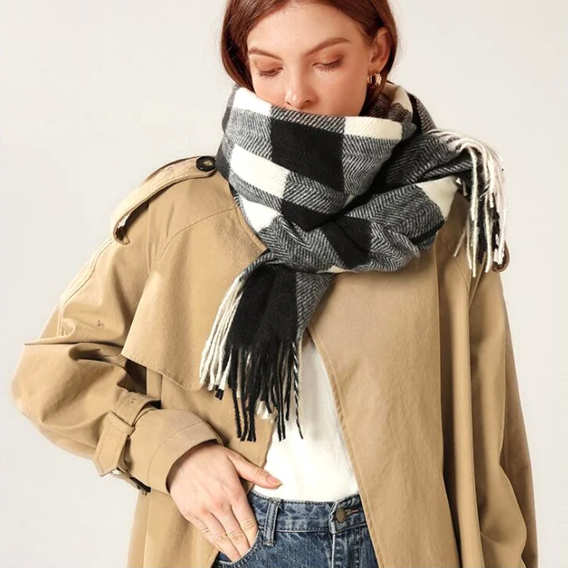 Оптовая продажа, имитация кашемира, клетчатый шарф, женский осенне зимний шарф с кисточками, новый плотный теплый шейный платок, шарф