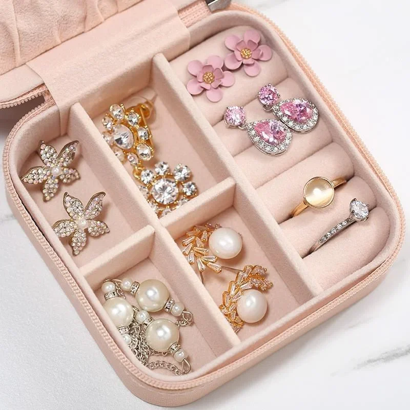 1Layer Portable Jewelry Organization Display Travel Jewelry Zipper Storage Boxes Earrings Necklace Ring Mini Jewelry Box