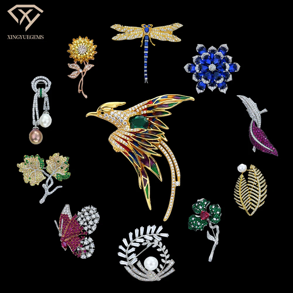 custom wholesale women fashion jewelry accessories  luxury dragonfly plant butterfly flower mossanite moissanite pins brooches
