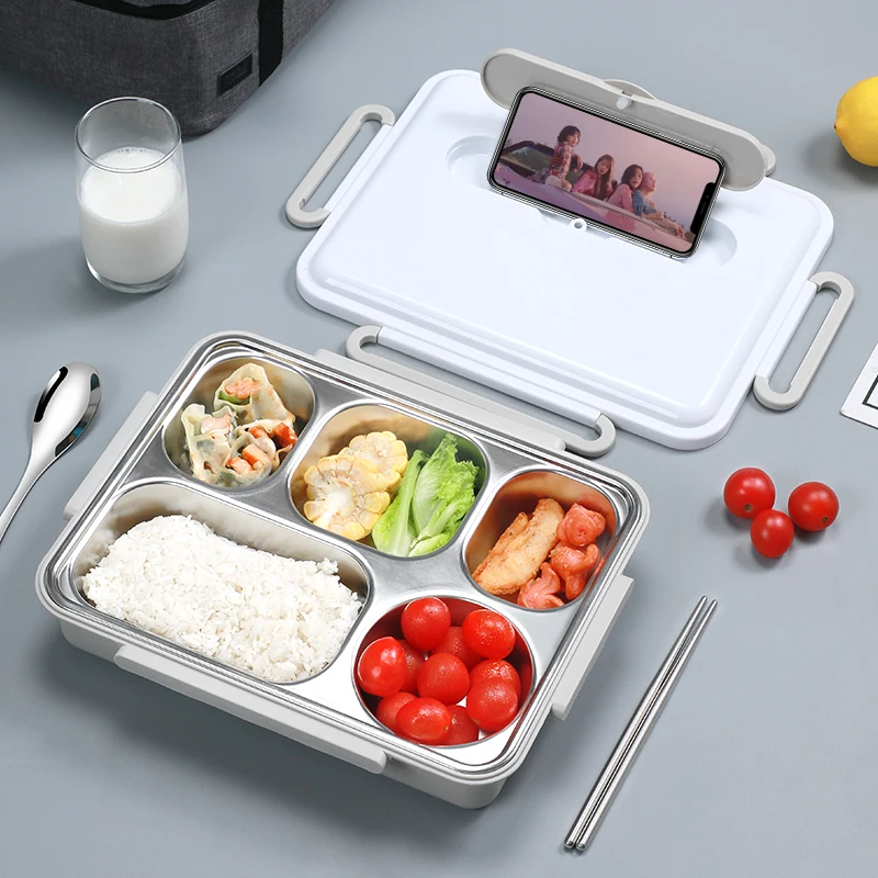 Stainless Steel Rectangular Divided Plates Tray 5 Sections Dinner Plates for Adults ,Kids, Campers