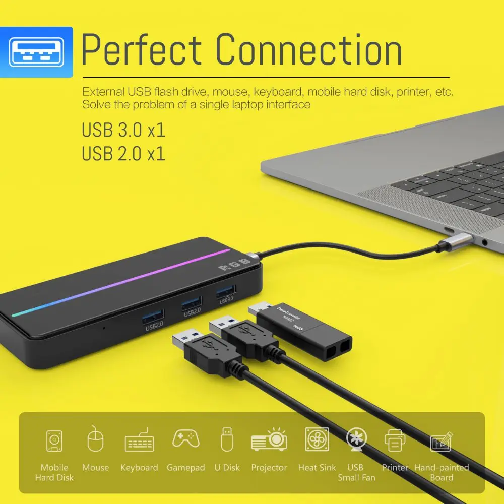 8 ports USB3.1 HDMI PD RJ45 SD TF Docking Station with RGB Type C USB C Dock