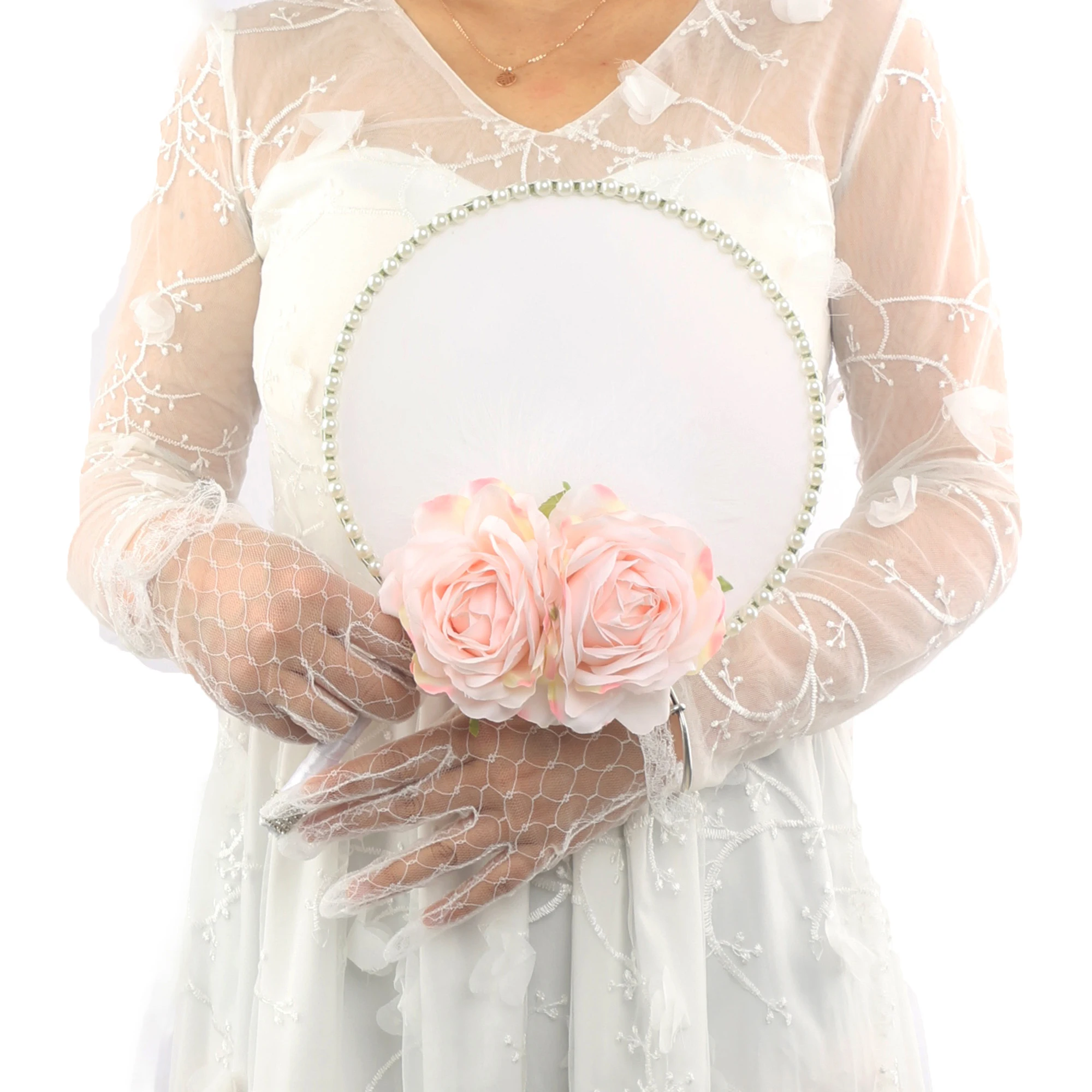 Wedding Crafts Bridesmaids Gift Crystal White Feather Bouquet Floral Hand Fan