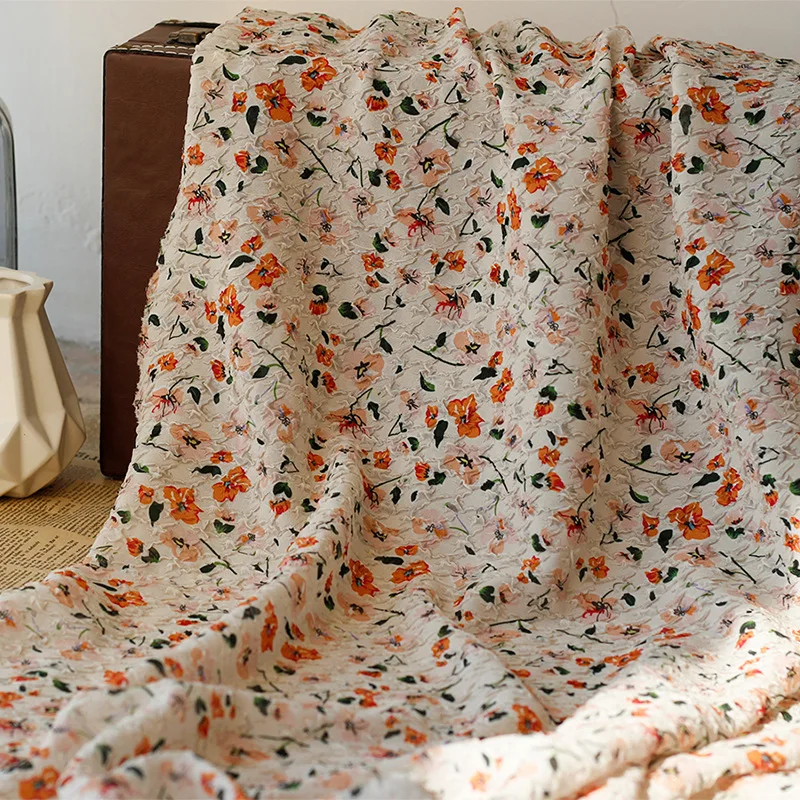 New Spring and Summer Chiffon Floral Print Dress Fabric 30d Breathable Three-dimensional Embossed Bubble Crumpled