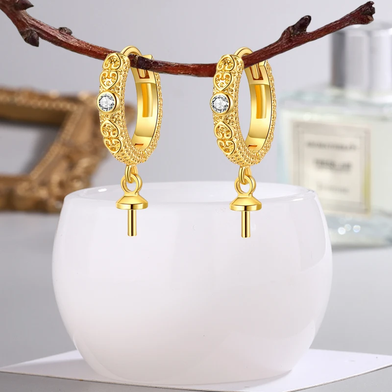 Jewelry semi-finished product inlaid with white Green zircon Earring buckle accessories gold and silver Earrings accessories