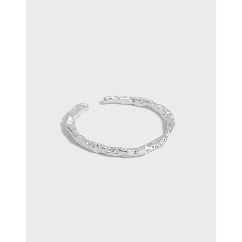 Fashion Jewelry Silver and Tin Foil Texture S925 Sterling Silver Open Adjustable Ring  for Women Gift