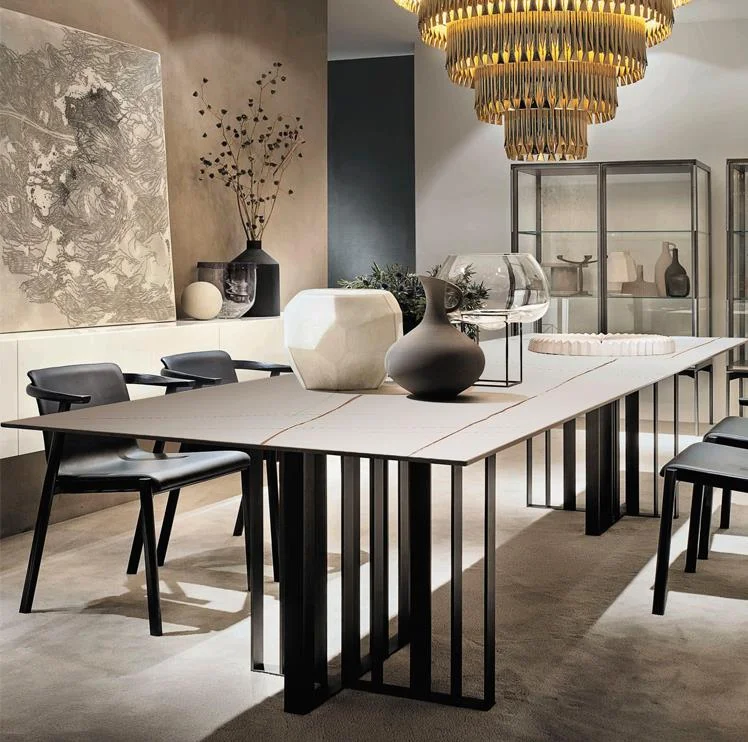 Latest elegant black legs grey white marble top 1.8 m office table high-end restaurant dining tables