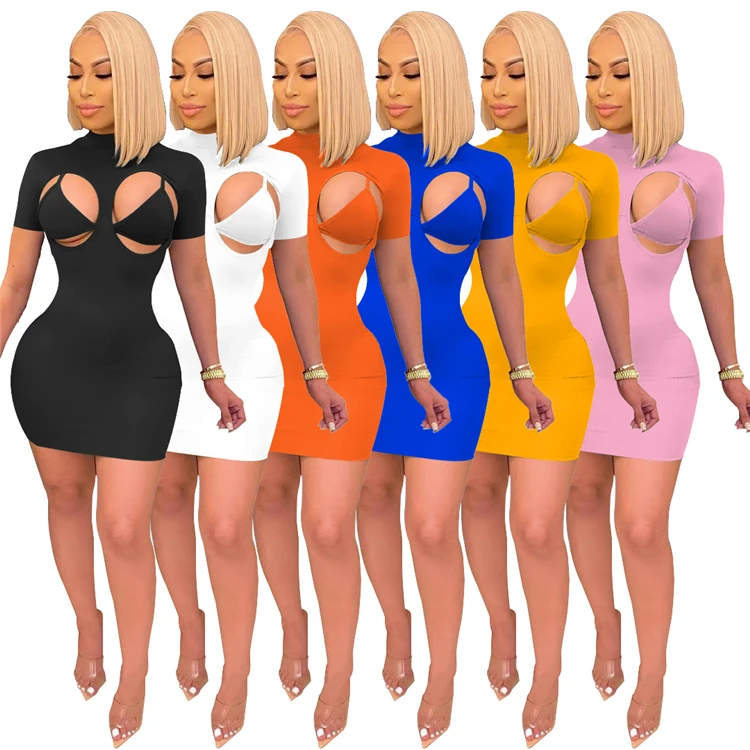 EB-2022051101   Fashion Casual Ladies Mini Dresses Short Sleeve Summer Sexy Club Women Bodycon Short Dress