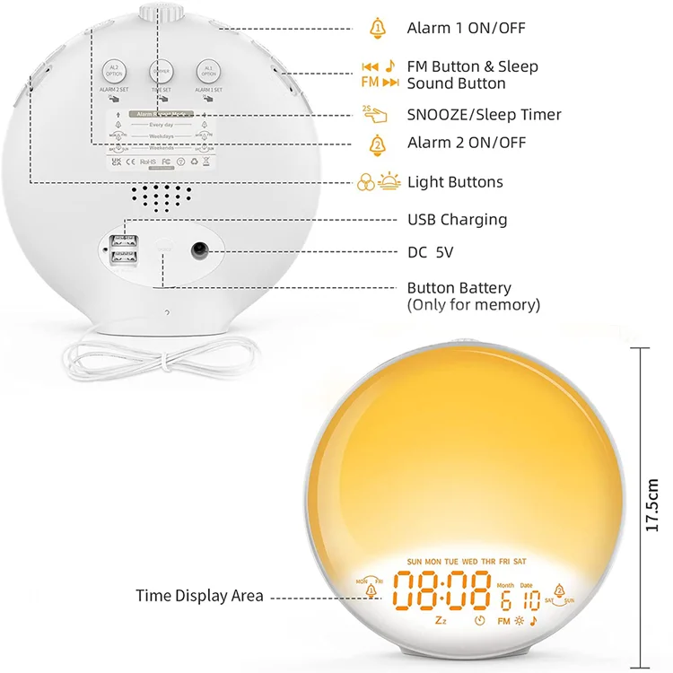 Multifunction Wake Up Light Led Night Kid Gift RGB Sunrise Sunset Simulation