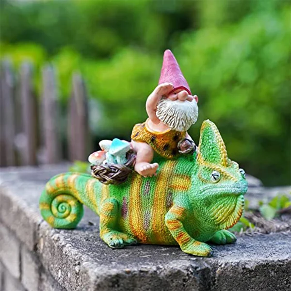 Custom Wholesale Garden Gnome Statue Funny Gnome Riding Lizard Garden Art Outdoor Mushroom Gnome Figurines Decor for Yard