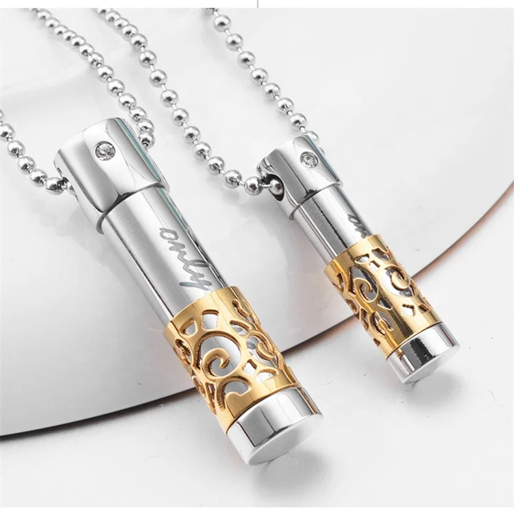 Men Women Perfume Holder Cremation Urn Keepsake Necklace Stainless Steel Jewelry Hollow Tube Pendant with Chain