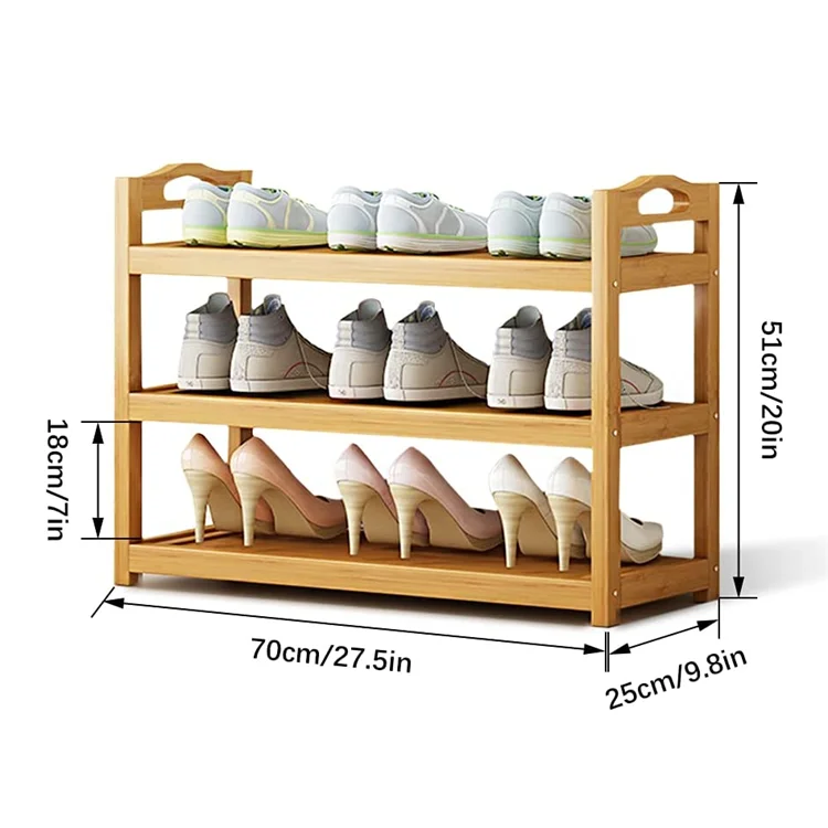 Factory price entryway 3-tier shoes storage organizer bamboo shoes display rack
