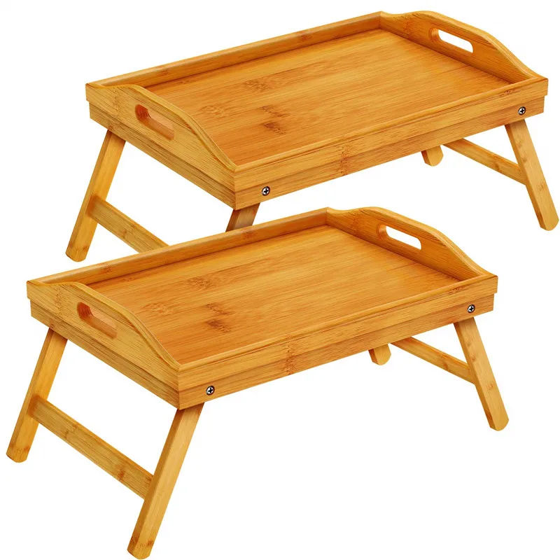 
Premium bamboo wooden breakfast bed serving food tray with foldable legs 