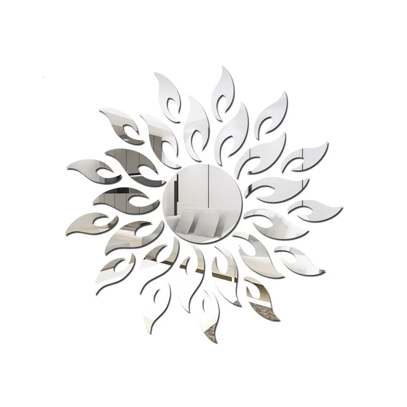 Sunflower totem removable mirror 3D acrylic wall sticker for chess and card room bar church decor wall decal
