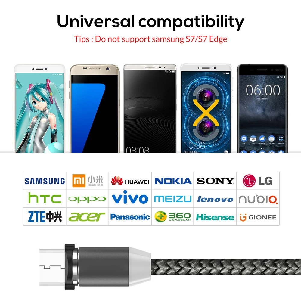 
Custom Logo AM17 2M 360 Degree 3A Cable Magnetic Luminous Usb Led Data Cable 