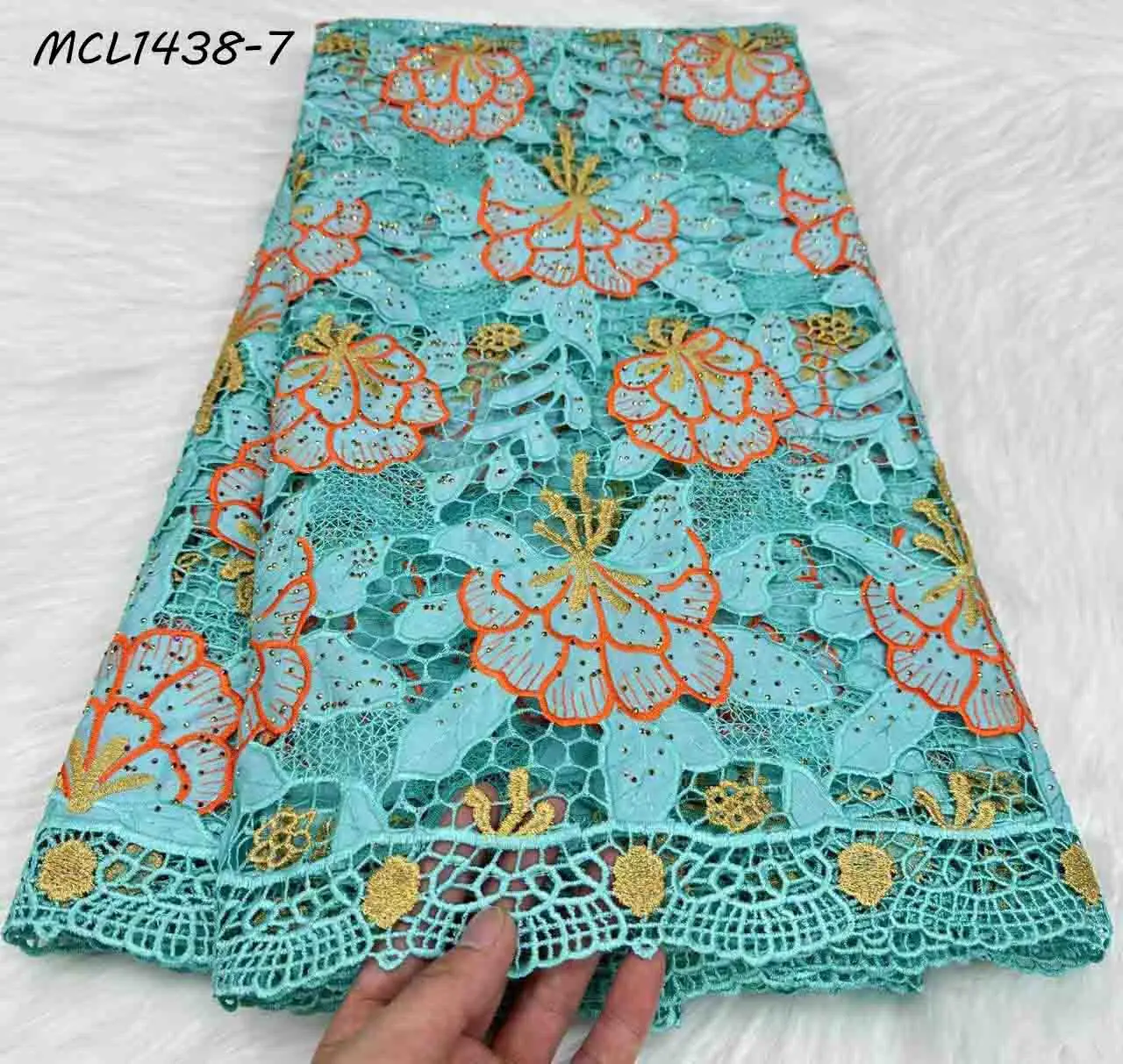 High quality bridal lace fabric chiffon cord embroidery floral hollow out wedding guipure lace fabric for africa women dress