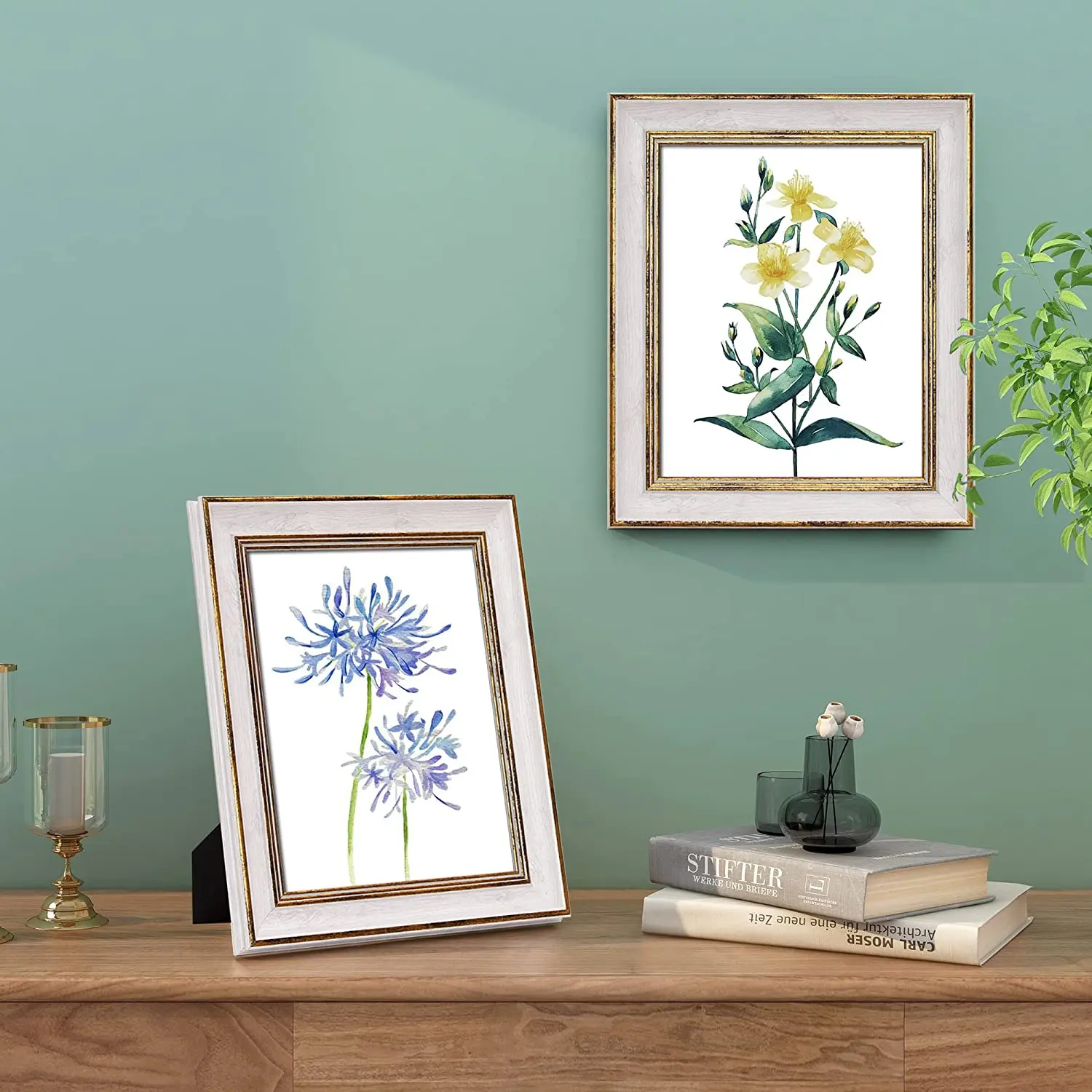 5x7 Picture Frame Antique Vintage Photo Frame White Gold for Desk Standing Wall Hanging Home Decor Wedding Gifts