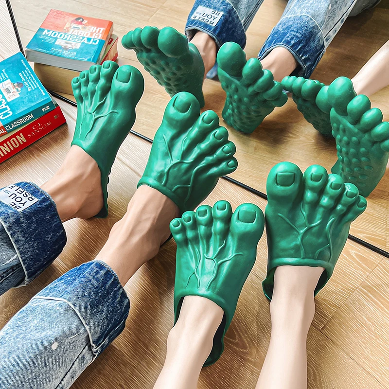 Funny Halloween Monster Prank Giant Feet Toes Green Barefoot Home Women Men Rubber Slippers Sandals Shoes Unisex