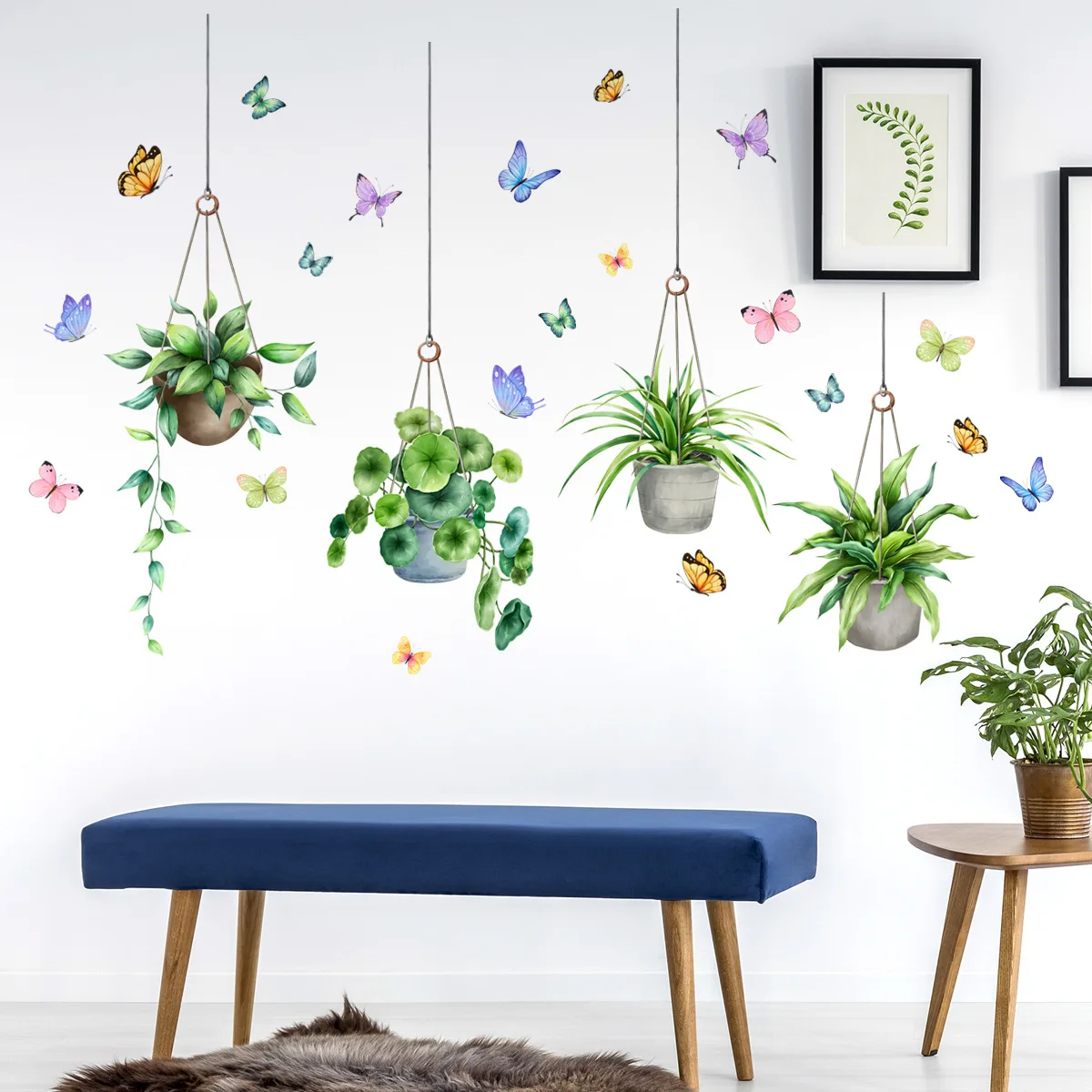 Potting of green plants Wall Sticker butterfly dancing gracefully Decals Living Room Decorative Wallpaper