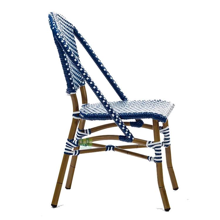 (E3008) алюминиевые стулья из искусственного бамбука для французского бистро из ротанга, штабелируемые для улицы