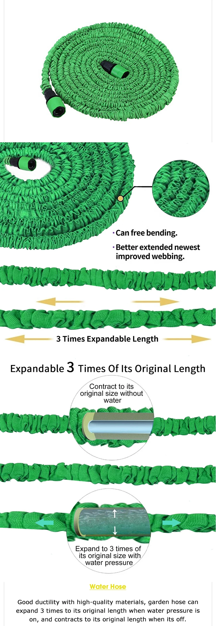 Expandable Flexible Garden Hose 25FT 50FT 75FT 100FT Garden Water Hose With 7 Function Spray Nozzle Gun