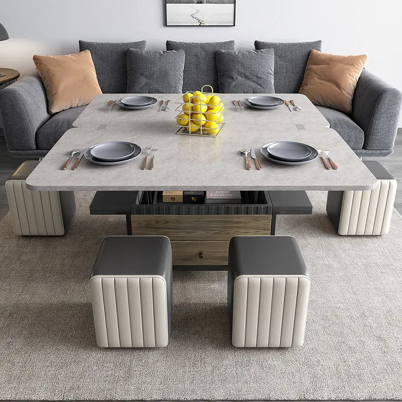 Multifunctional square coffee table dining table dual purpose Nordic style living room household folding lift coffee table
