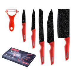 Hot Sell 6 Pieces Kitchen Knife Set New Design Non Stick Coating Stainless Steel Chefs Knife With Gift Box In Stock