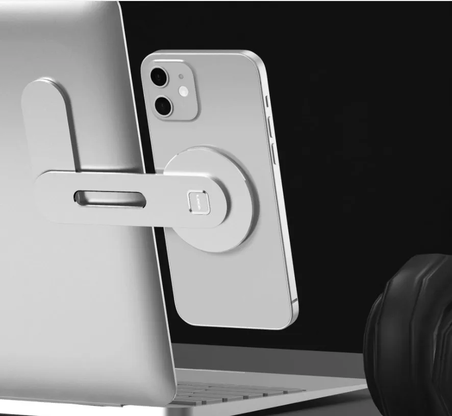 Magnetic Laptop Phone Holder Adjustable Side Mount Clip Laptop Expansion Stand for iPhone 12 13 Series