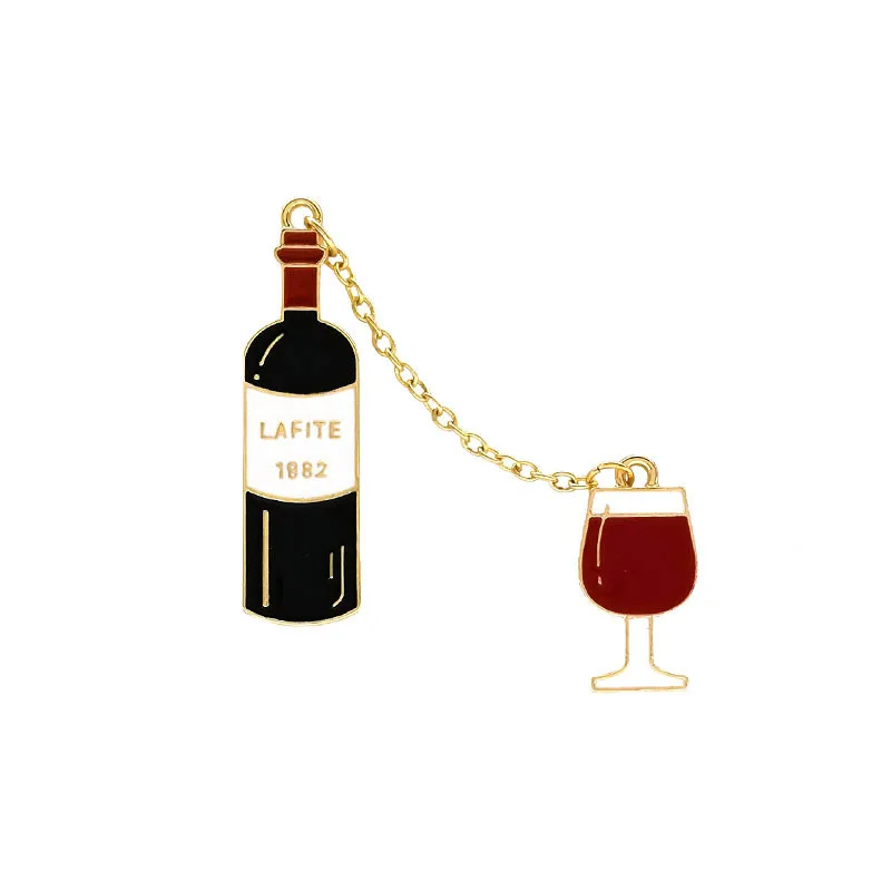 Fashion Creative red wine With Glass Badge Manufacturer Cheap Custom Metal Lapel Pin Badge With chains
