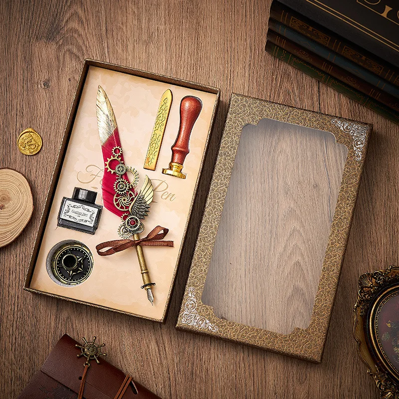 English Calligraphy feather fountain pen Huaqi HPD02  ink dip pen set feather quill pen For home decoration