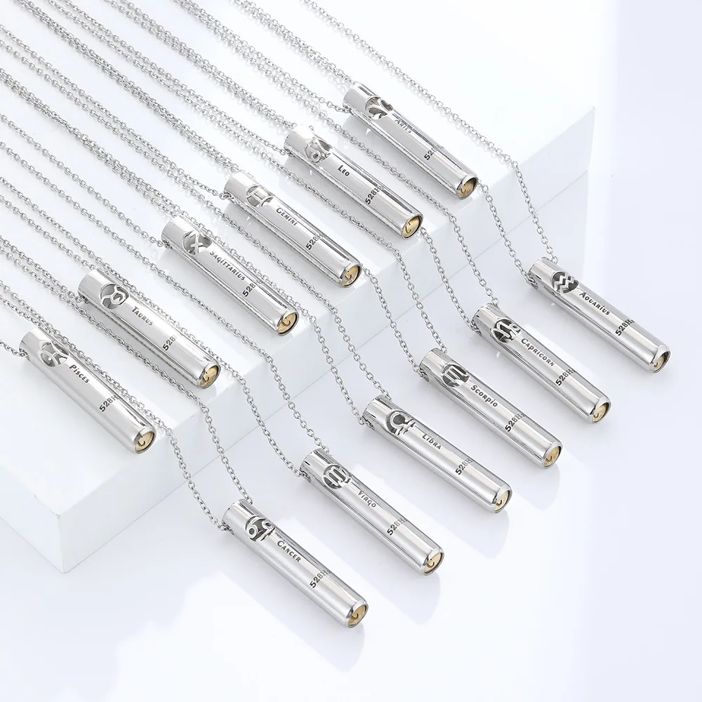 Multifunctional Emergency Rescue Whistle Necklace 12 Constellation Pendant 528hz Meditation Anxiety Relief Necklace Jewelry