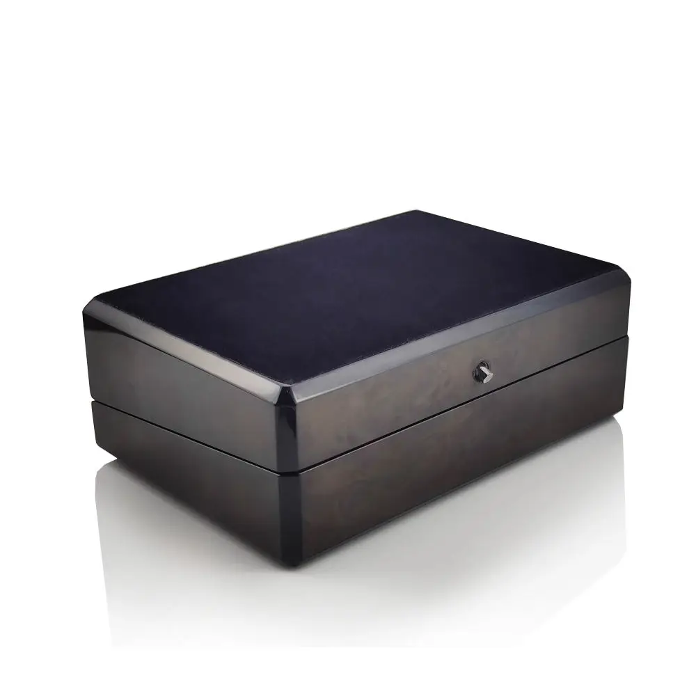 QFS Old Fashioned Wood Container Big Packaging Lacquer Paint Black Cosmetic Gift Storage Wooden Box Lid Rectangle Jewelry Craft