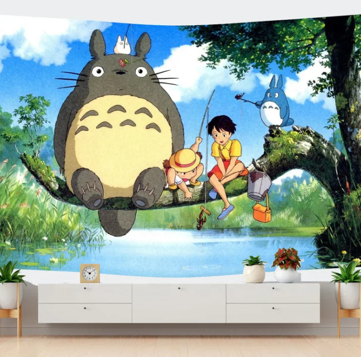 Cute Totoro Tapestry Japan Anime Wall Art Wall Hangings Anime Gift Home Decor Kids Birthday Party Gifts Idea