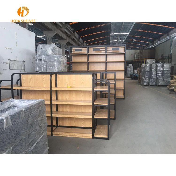 Hot Sale Wooden Market Shelf Convenience Store Miniso Wine Rack Shelves For Gondola Supermarket Shelving