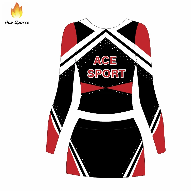 Ace Sports Wholesale Latest High School Long Sleeve Girl Cheerleader Skirt Costume Custom Rhinestone Cheerleading Uniforms