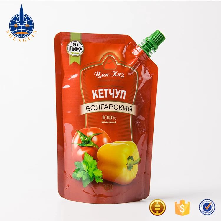 Custom Food Grade BPA-FREE Plastic Side Spout Pouch For Ginger Sauce Packaging Garlic Paste Bag Ketchup Doypack Pouch