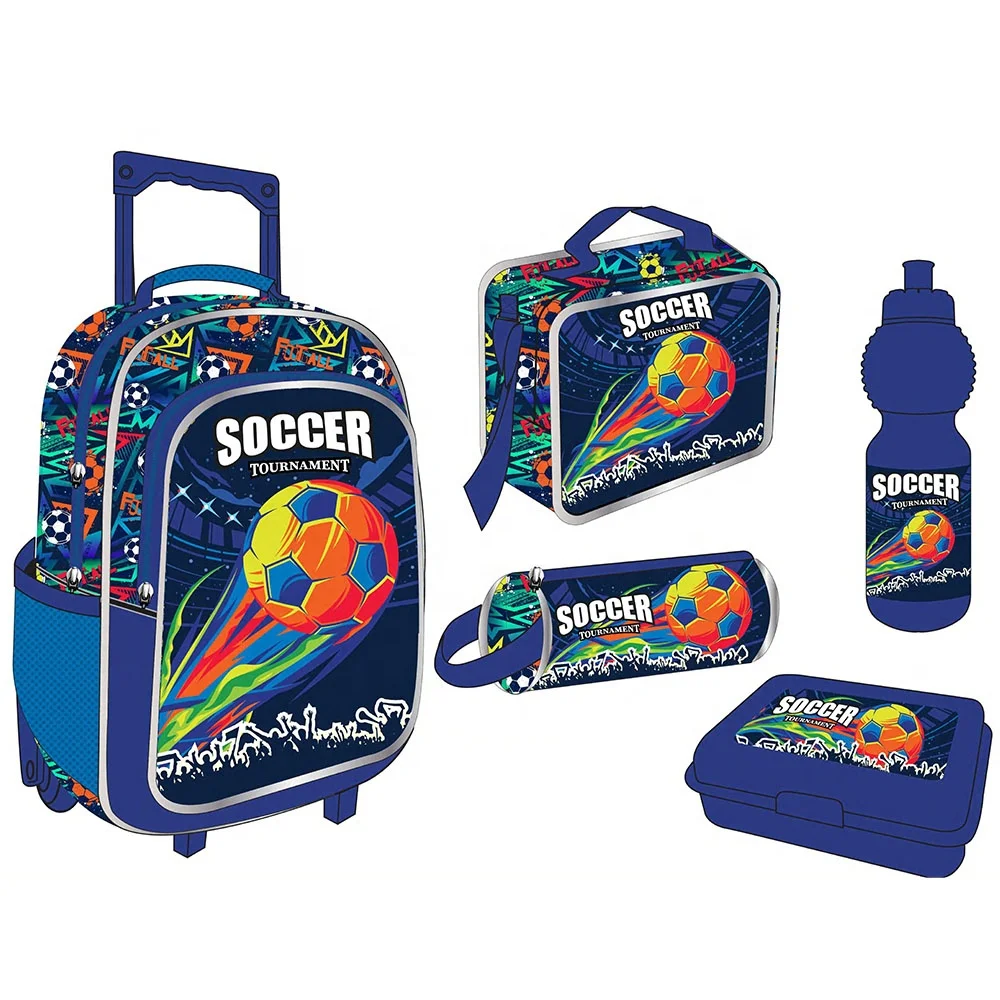 Trendy Kids School Trolley Bags Student Trolley Backpack for School Plus Lunch Bag High Quality 5 in 1 School Trolley Bag