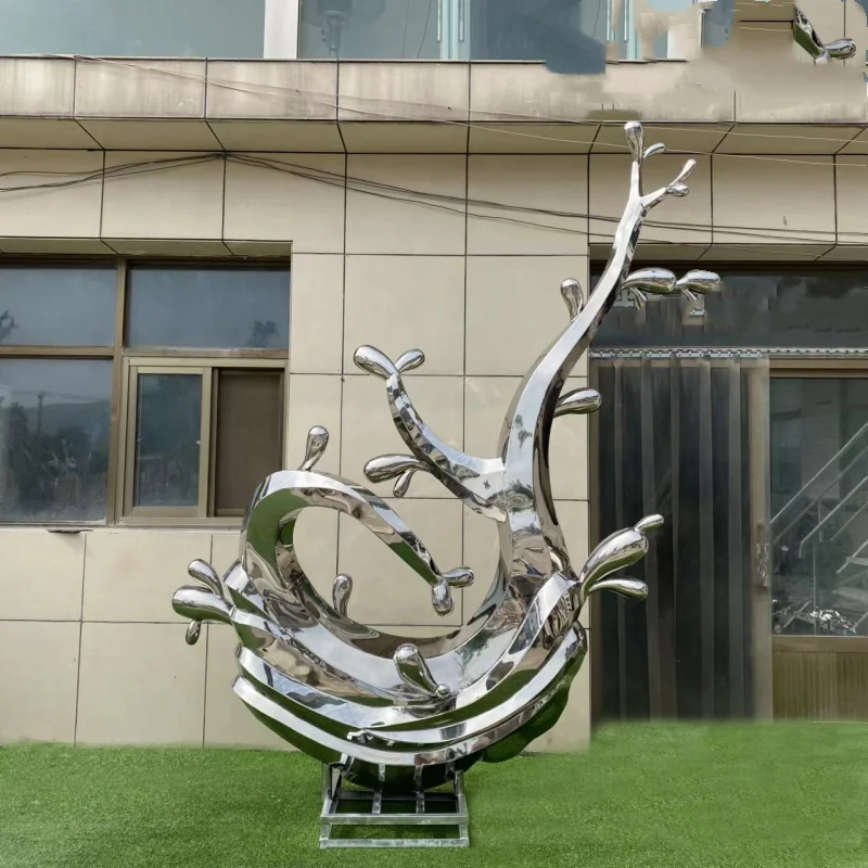 Customized Large Stainless Steel Stone Sculpture Lake Stainless Steel spindrift Sculpture For Garden Fountain Yard Decoration