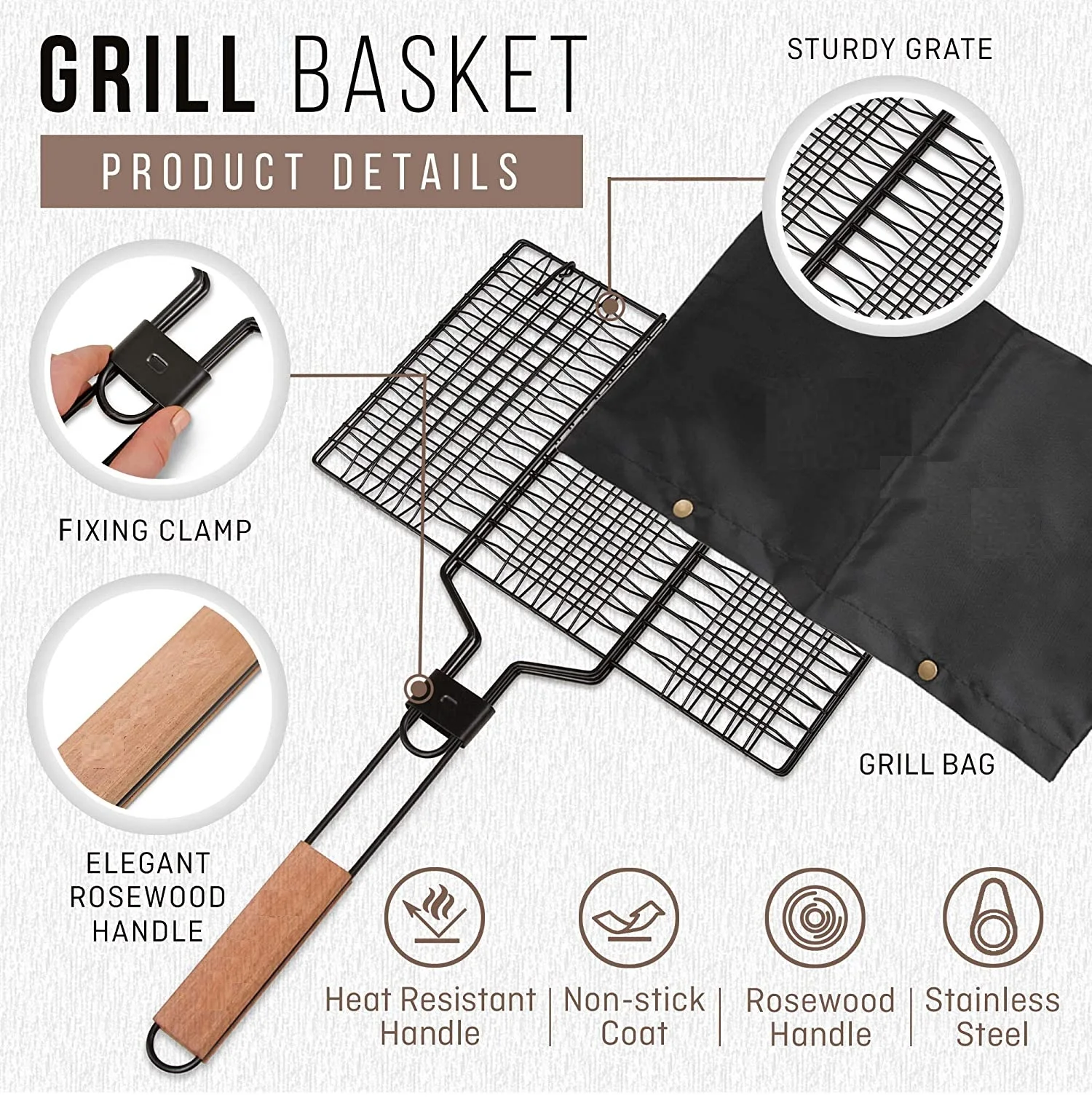 Portable Non-Stick Stainless Steel BBQ Basket Barbecue Grilling Basket BBQ grill net BBQ grilling basket