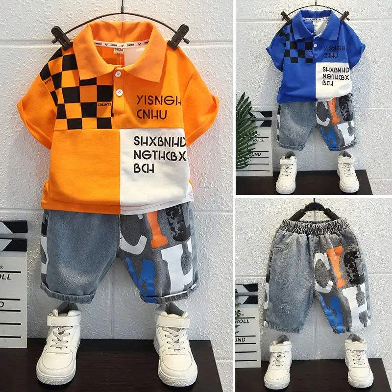 Baby Boys Summer Clothes Cotton Plaid Children Boys Summer Clothing Sets For Boy Short Sleeve Shirts + Shorts Baby Clothes Suit