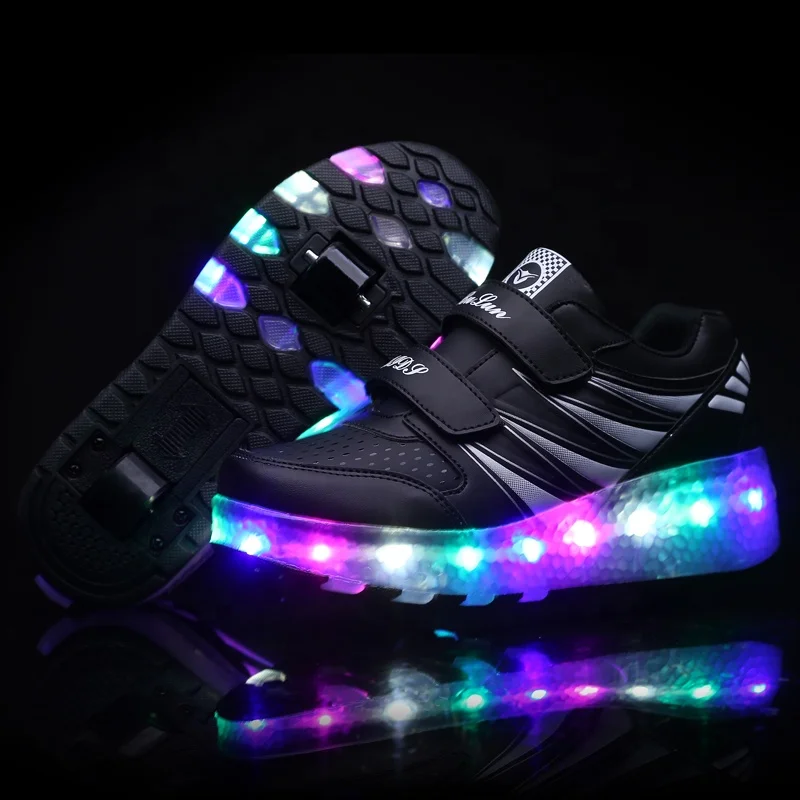 Children Show Gift 7 Colors Led Rechargeable Kids Roller Skate Shoes With Single or Two Wheels Walking Sneaker