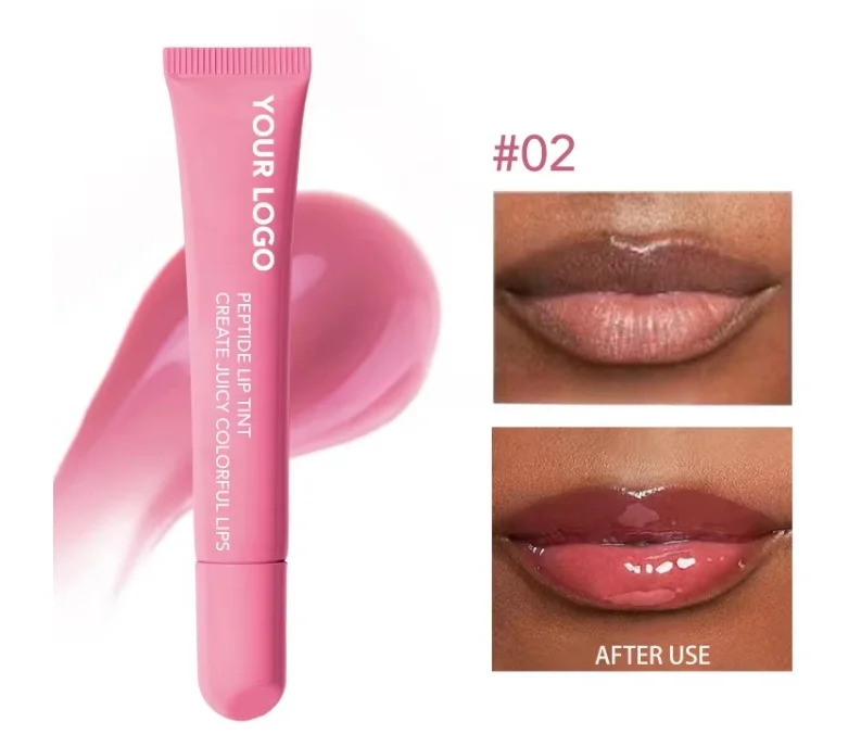 Custom Logo Tinted Lips Balm Peptide Lip Treatment Vegan Plumper Lipgloss Private Label Lip Balm