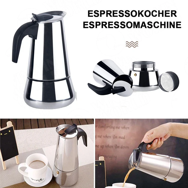  Кофеварка Stovetop для эспрессо из нержавеющей стали приготовления Моки Перколятор Итальянская подходит индукционных