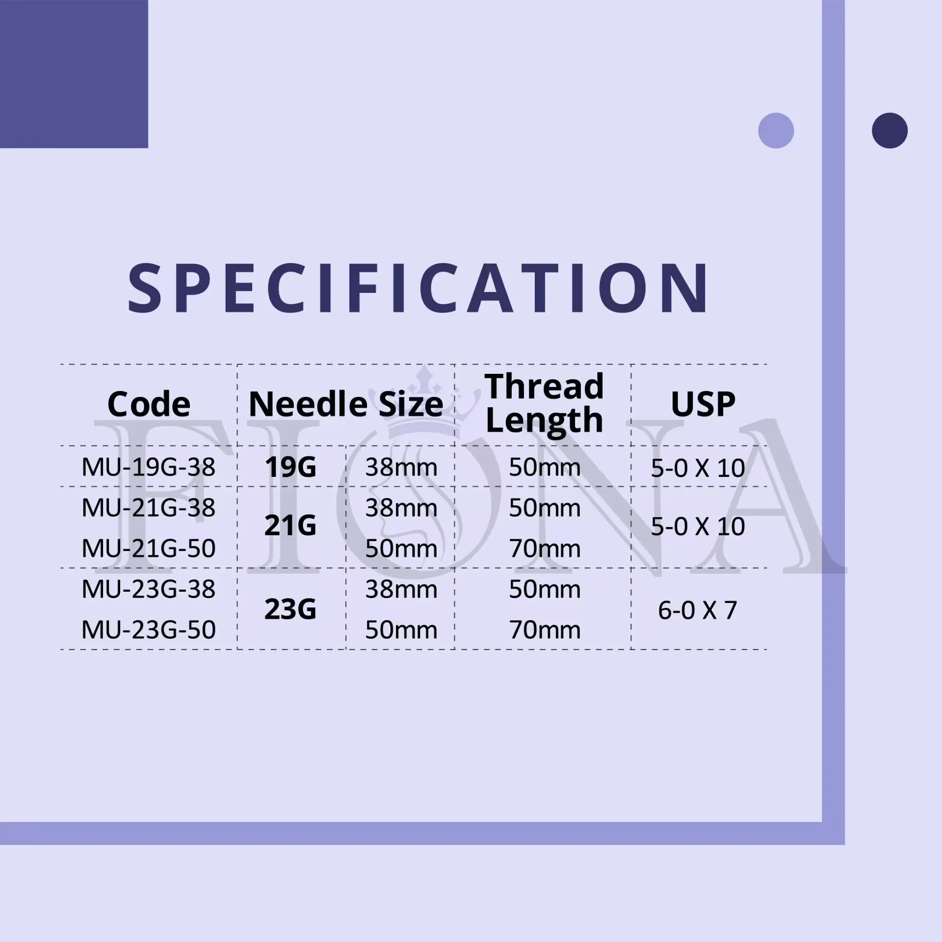 Fios filler threads multi threads 23G 38mm 21G 50mm for filling