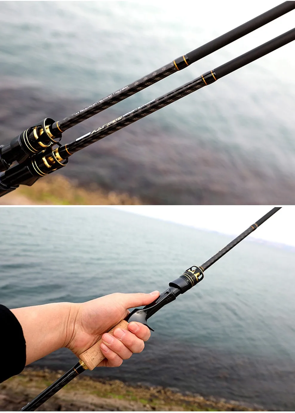 Combination of carbon fishing rod and spin reel