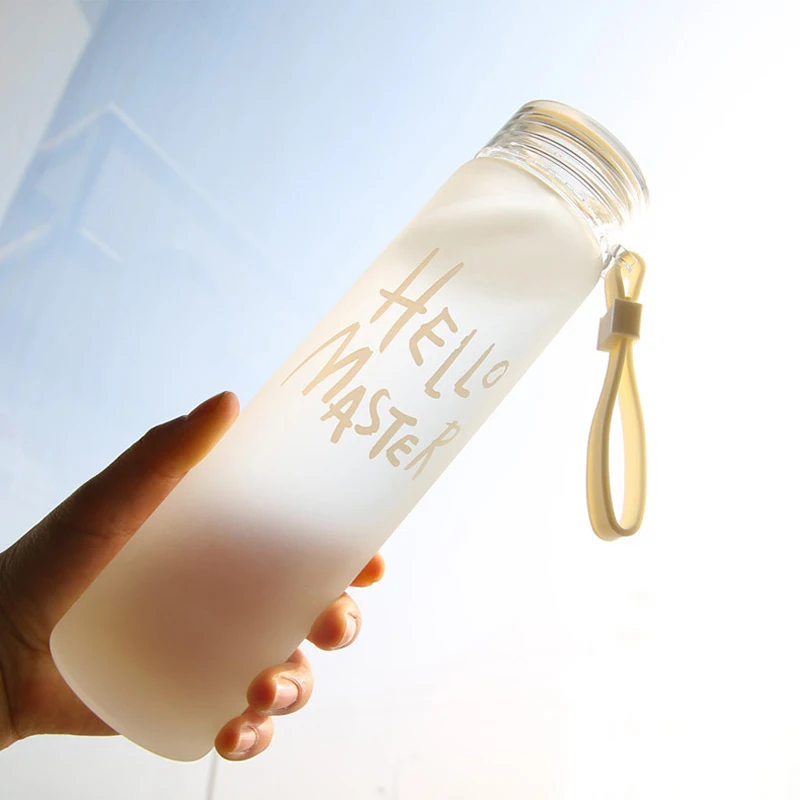 480ml New Natural wide mouth unisex transparent colorful Frosted Cylinder Glass Water Bottle