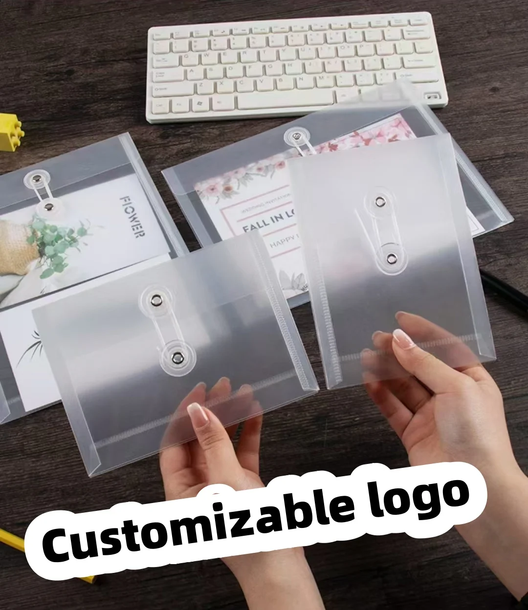 F1742 Transparent Waterproof A4 Storage Bag PP Plastic Logo File Folder Accessory with Wrap & Sticker file bag document